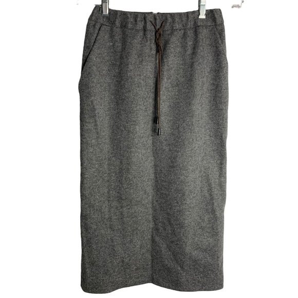 12 Storeez Wool Pencil Skirt XS Grey Drawstring Elastic Waist Pockets Lined - Picture 1 of 5